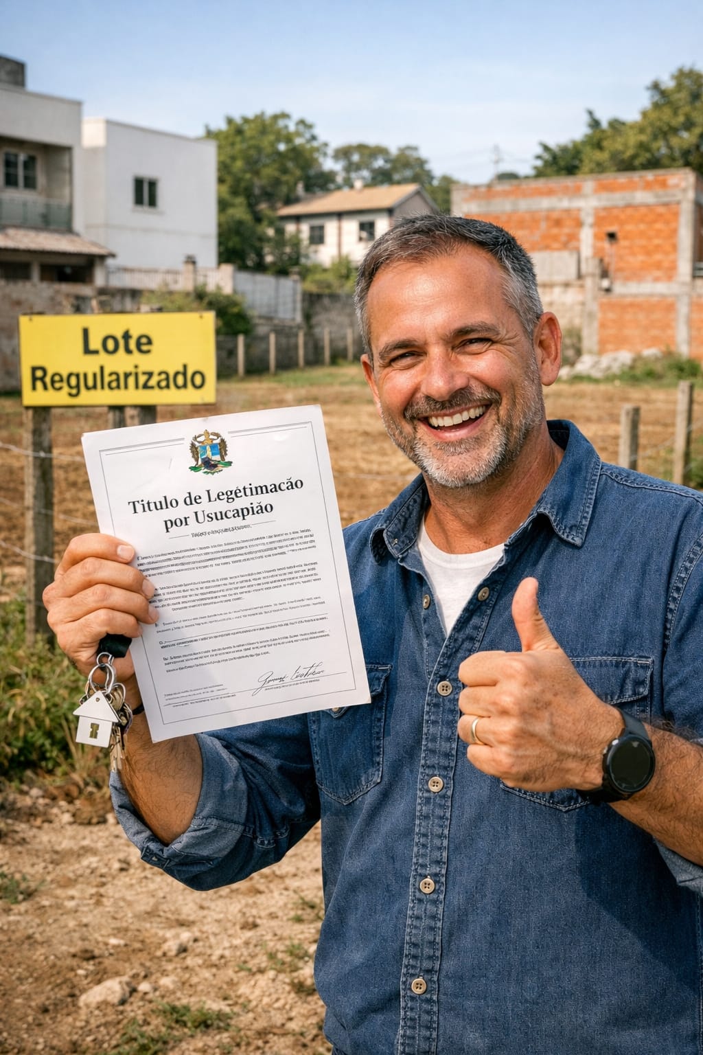 Cliente satisfeito por ter conquistado a titulação do imóvel